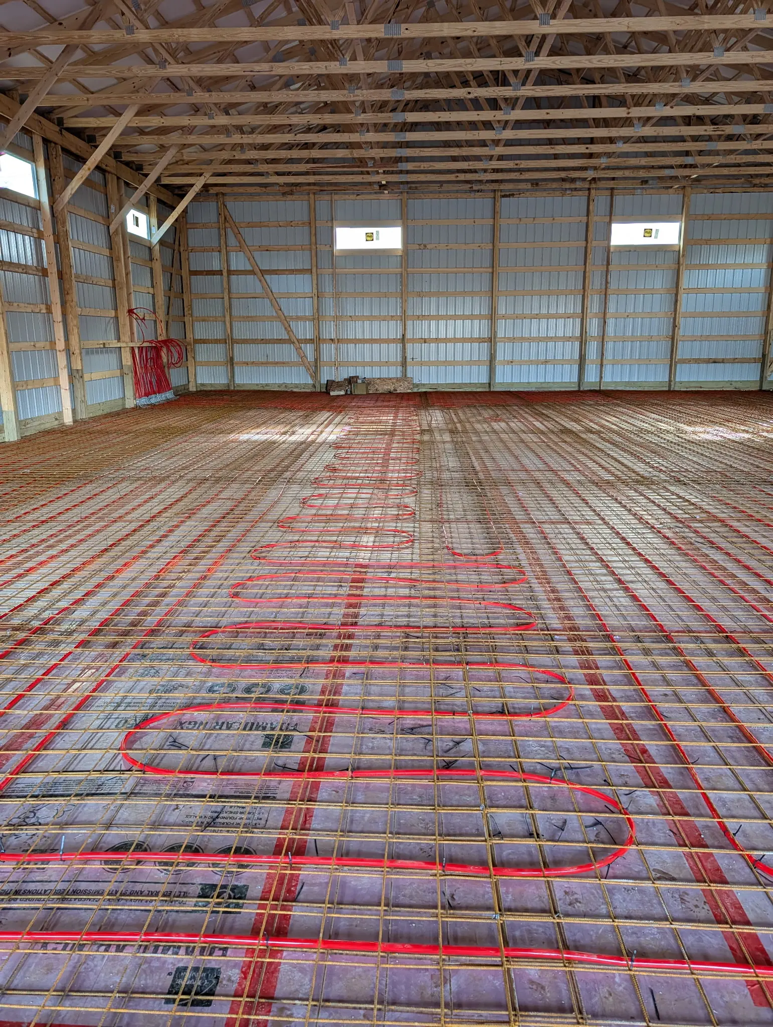 Radiant in-floor heating roughed in for a new barn build